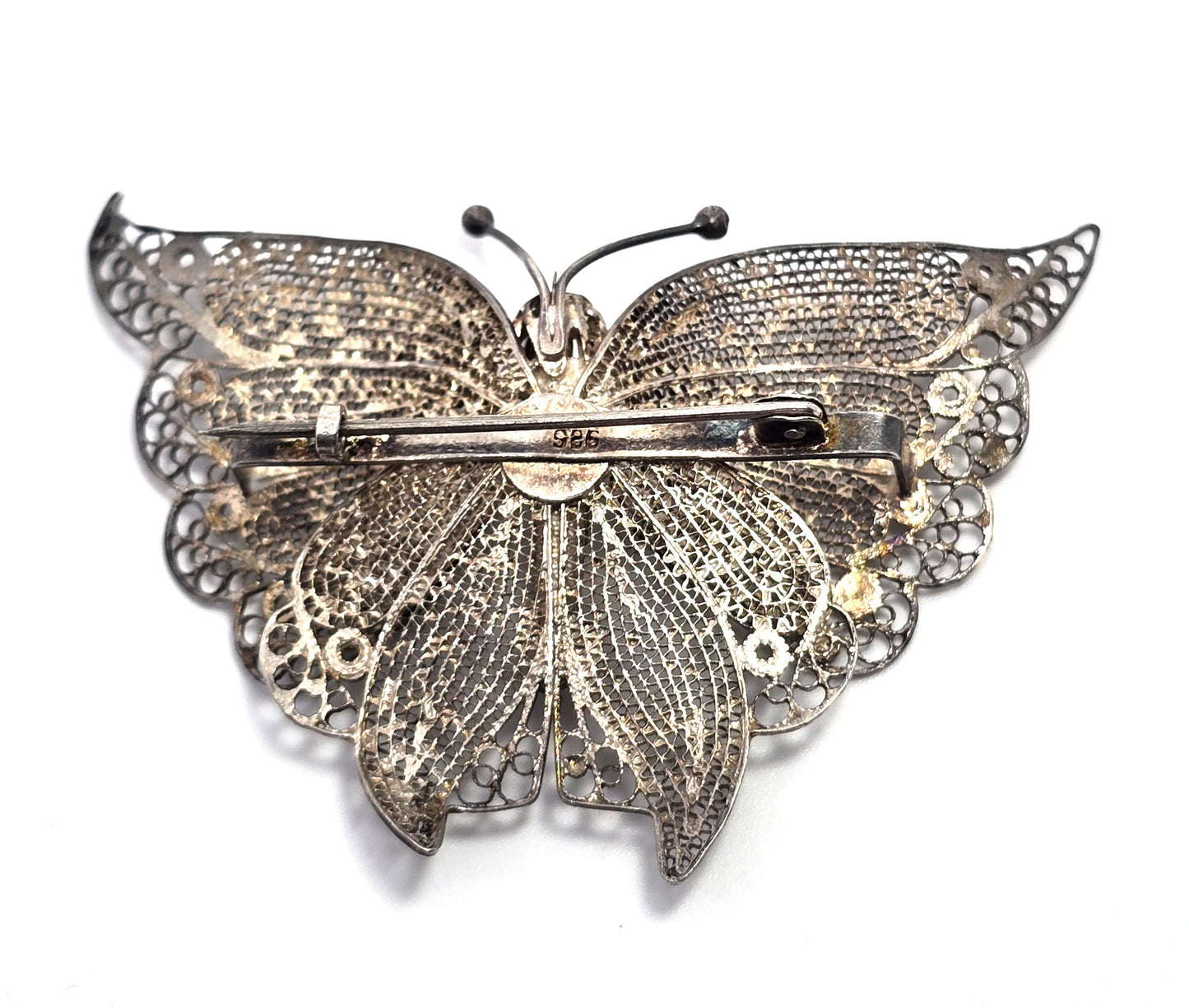 Spun silver large butterfly sterling silver vintage Brooch 925