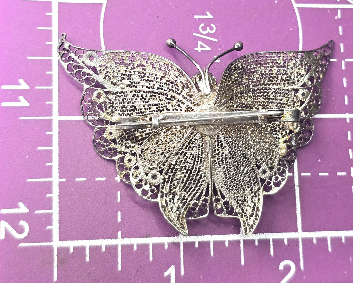 Spun silver large butterfly sterling silver vintage Brooch 925