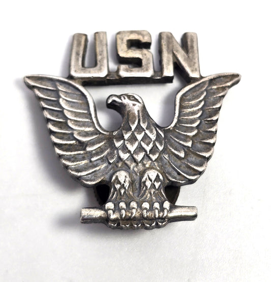US Navy USN Eagle Badge Screw Back Pin Insignia 1/20 Silver Filled vintage