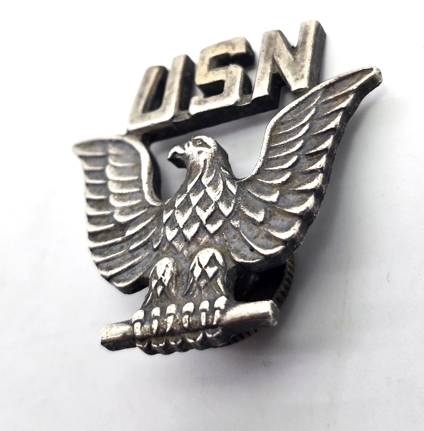 US Navy USN Eagle Badge Screw Back Pin Insignia 1/20 Silver Filled vintage
