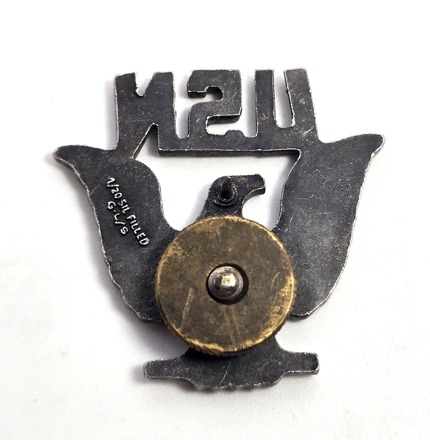 US Navy USN Eagle Badge Screw Back Pin Insignia 1/20 Silver Filled vintage