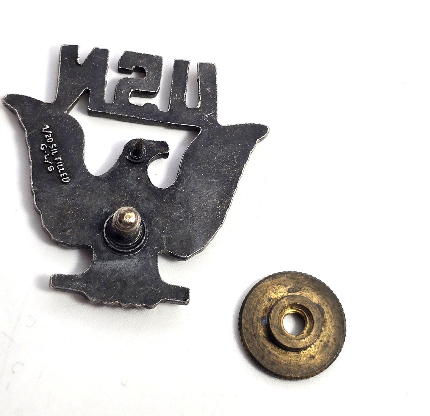 US Navy USN Eagle Badge Screw Back Pin Insignia 1/20 Silver Filled vintage