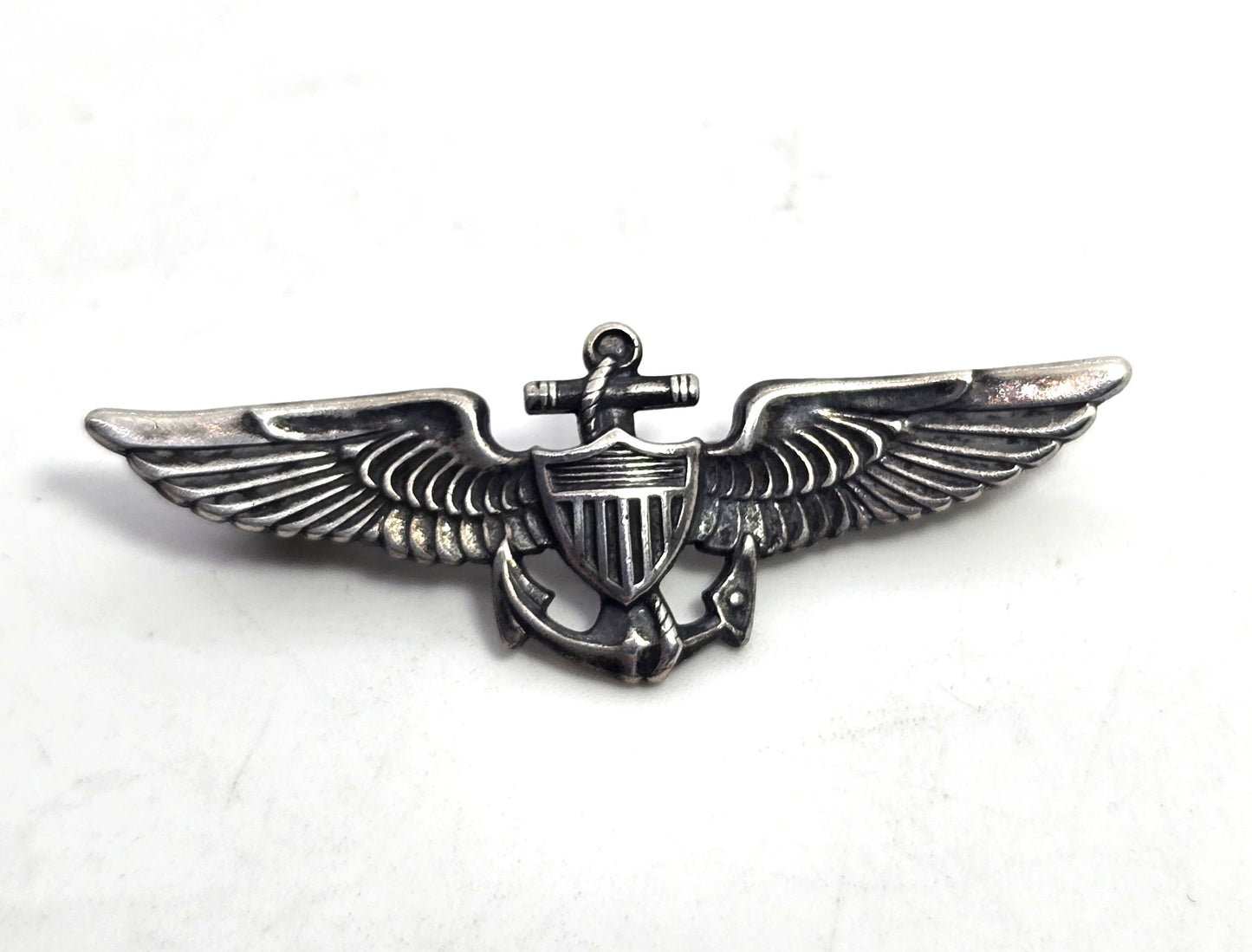 WW2 USN United States Navy Naval Observer Wings Sterling Silver Pin back