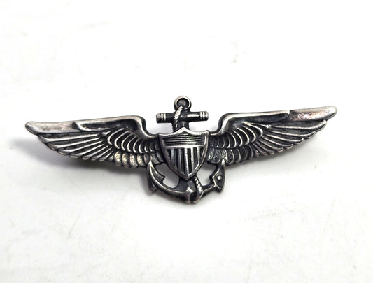 WW2 USN United States Navy Naval Observer Wings Sterling Silver Pin back