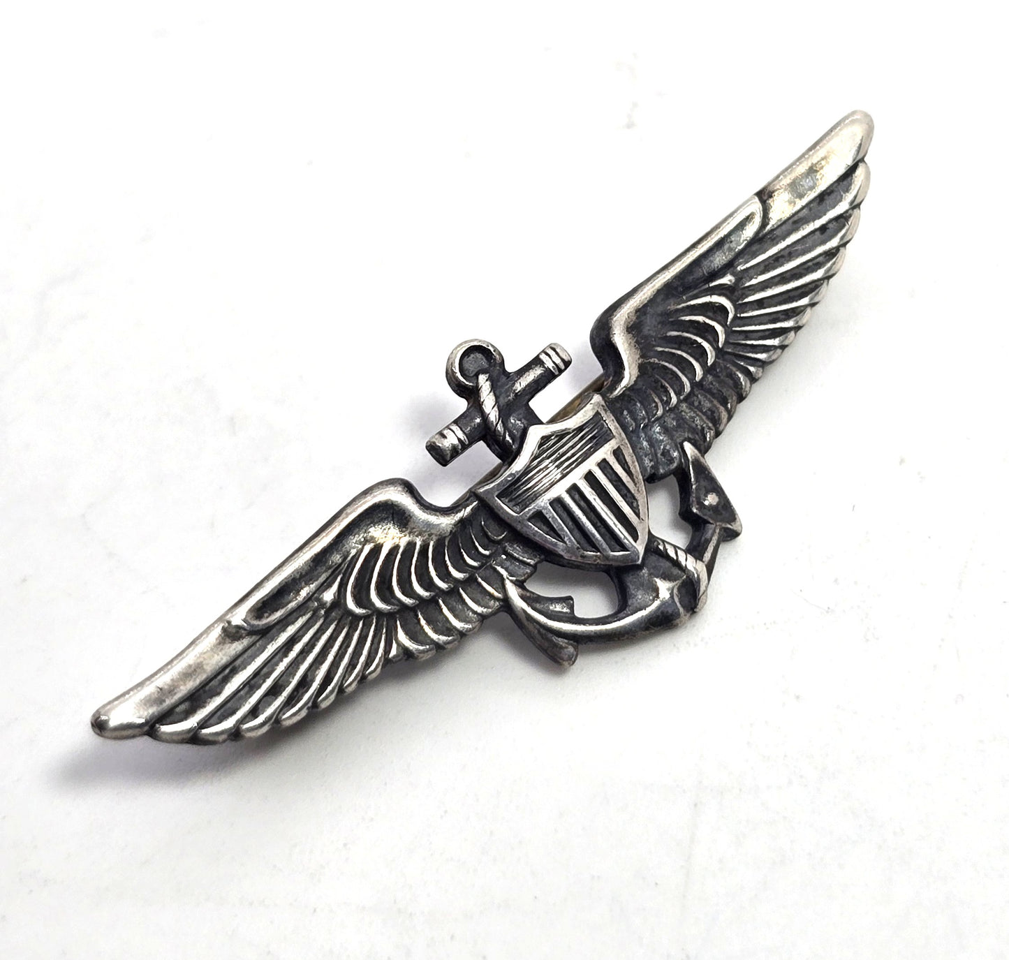 WW2 USN United States Navy Naval Observer Wings Sterling Silver Pin back