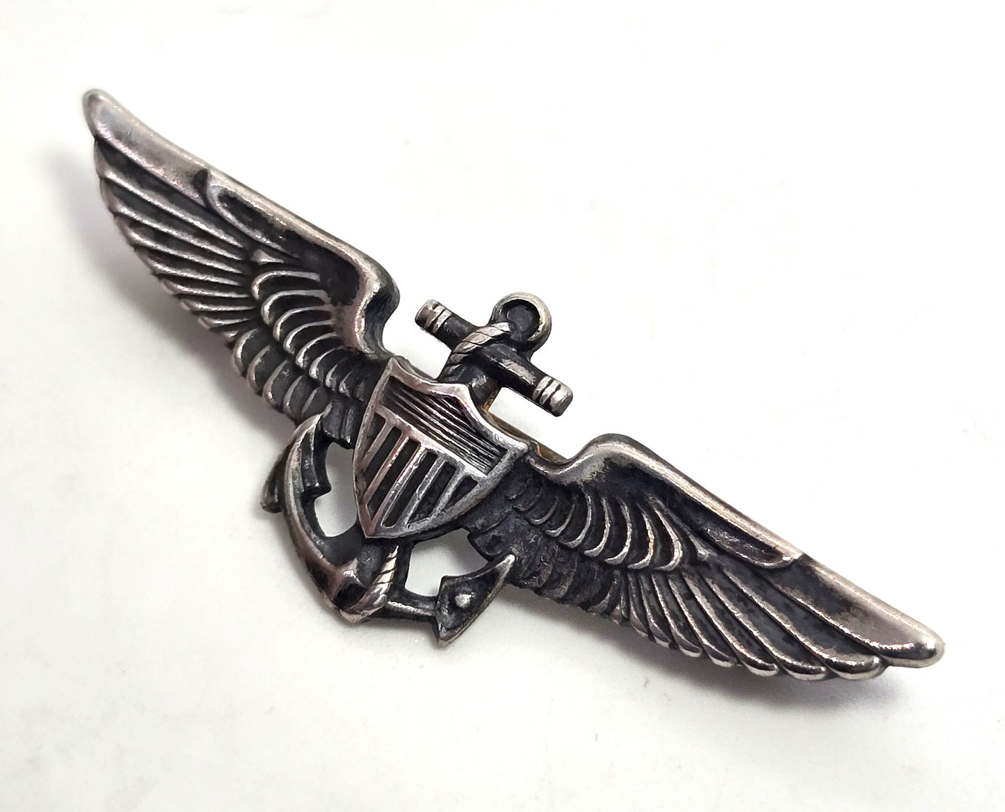 WW2 USN United States Navy Naval Observer Wings Sterling Silver Pin back
