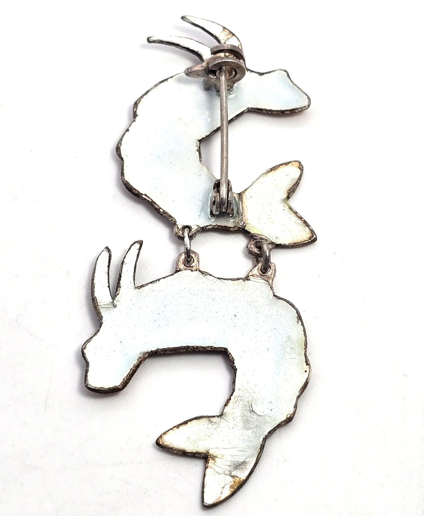 Double pink shrimp articulated whimsical vintage sterling crustacean pin brooch