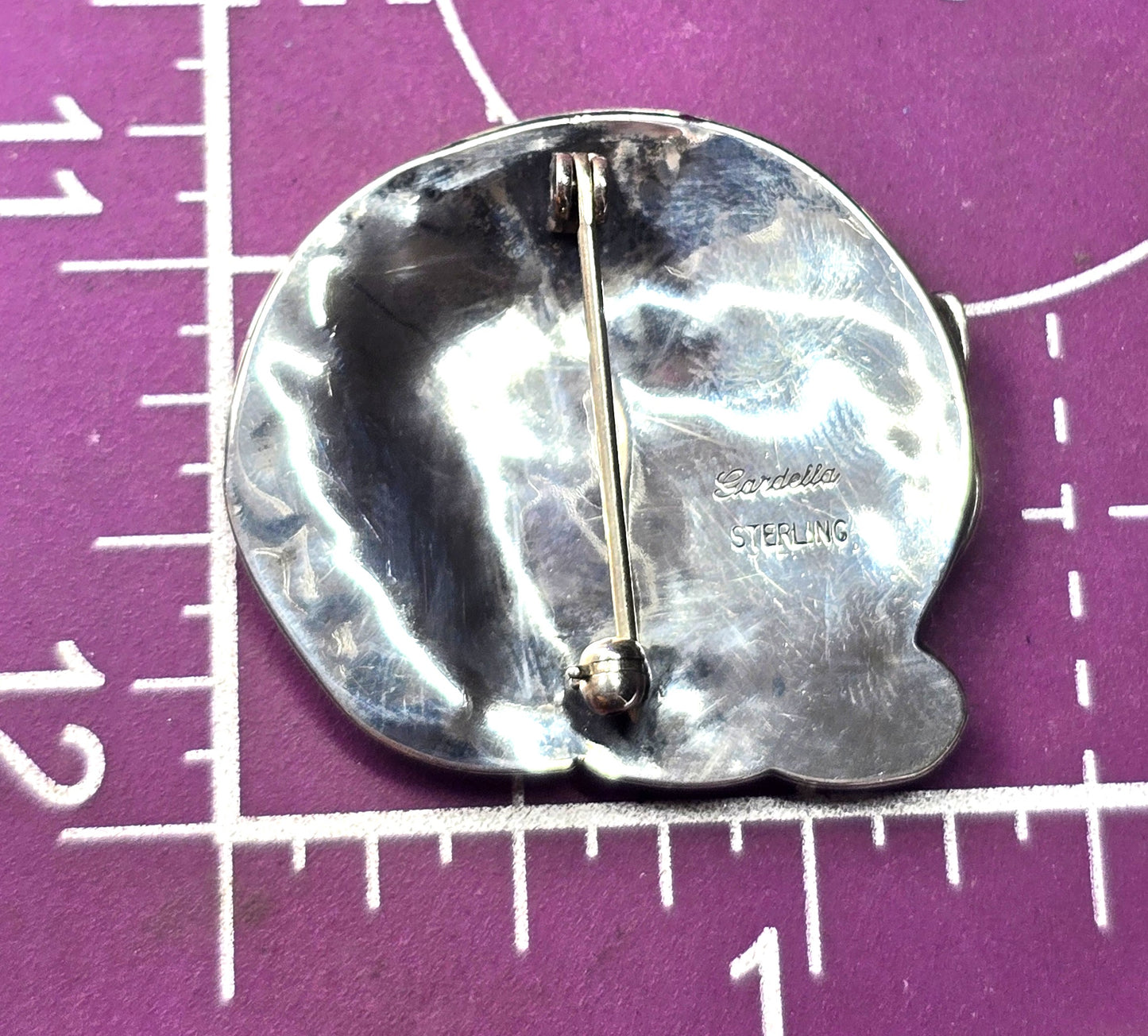 Gardella stripped Kitty Cat sitting kitten vintage signed sterling silver feline brooch