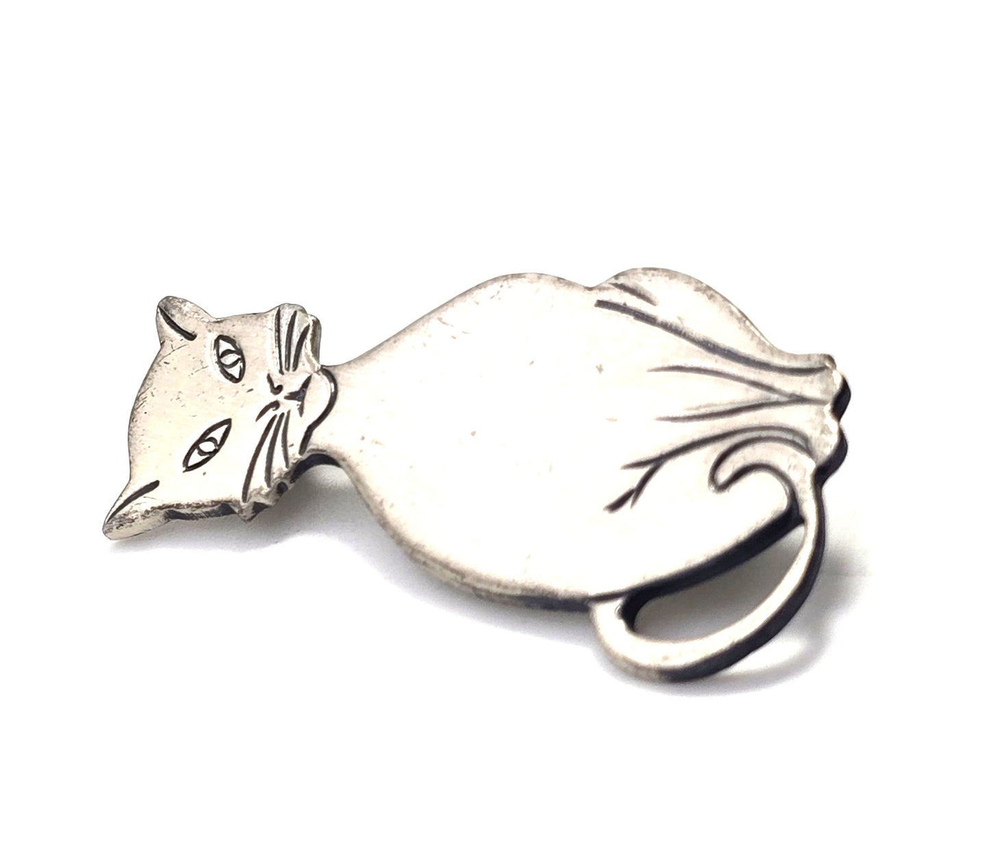 Beau Sterling modernist mid century cat vintage brushed sterling silver feline brooch