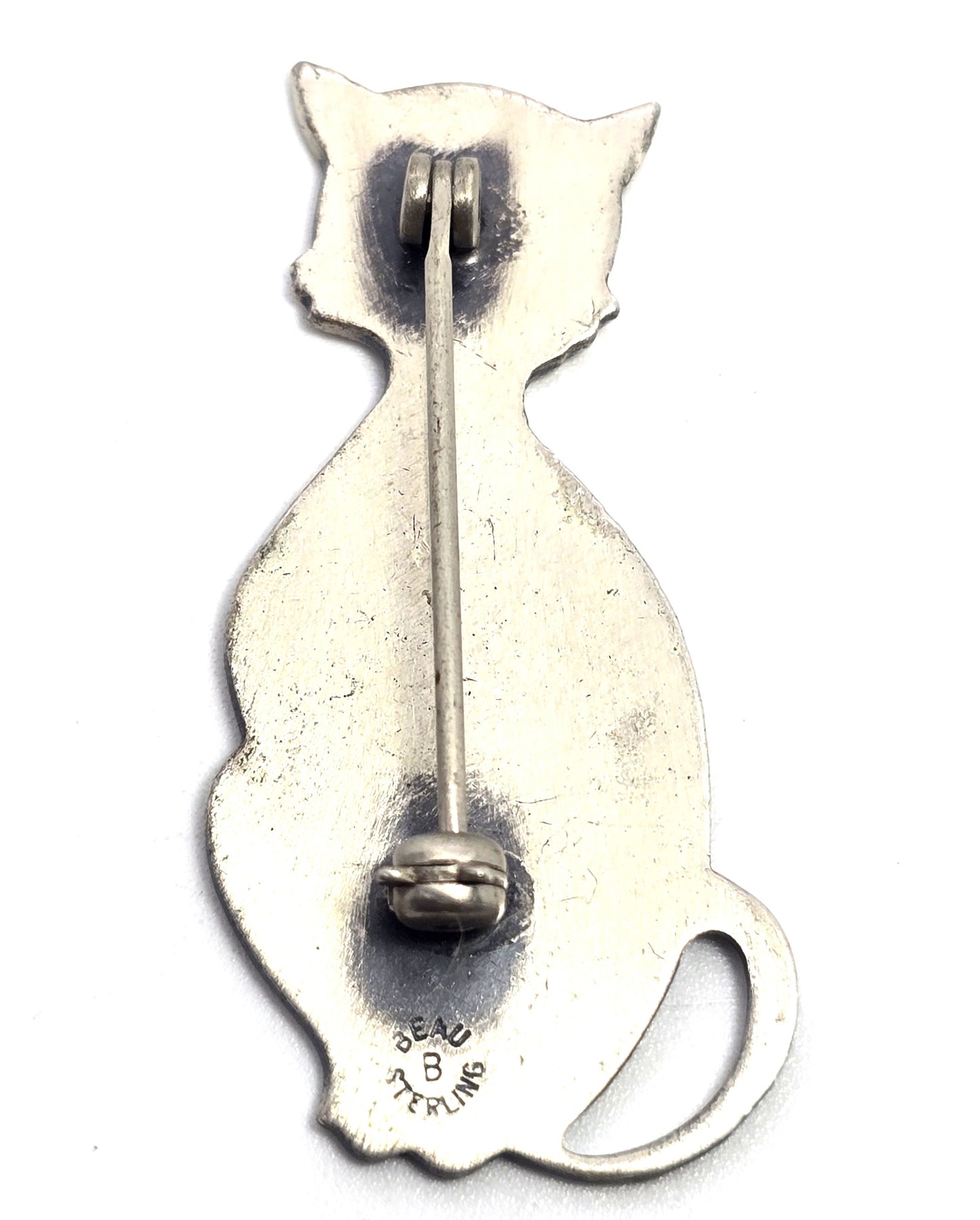 Beau Sterling modernist mid century cat vintage brushed sterling silver feline brooch