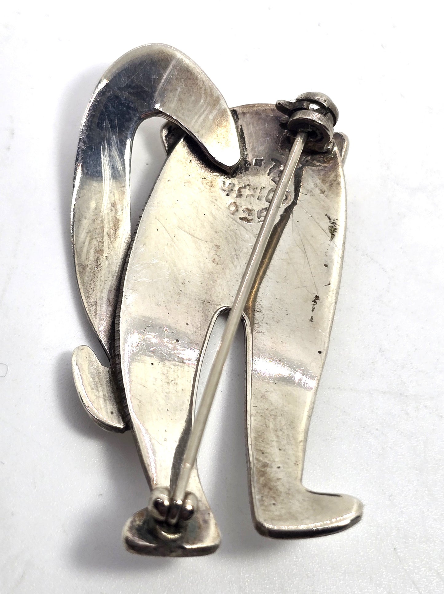 Mexican Kitty Cat vintage signed sterling silver domed layered feline brooch