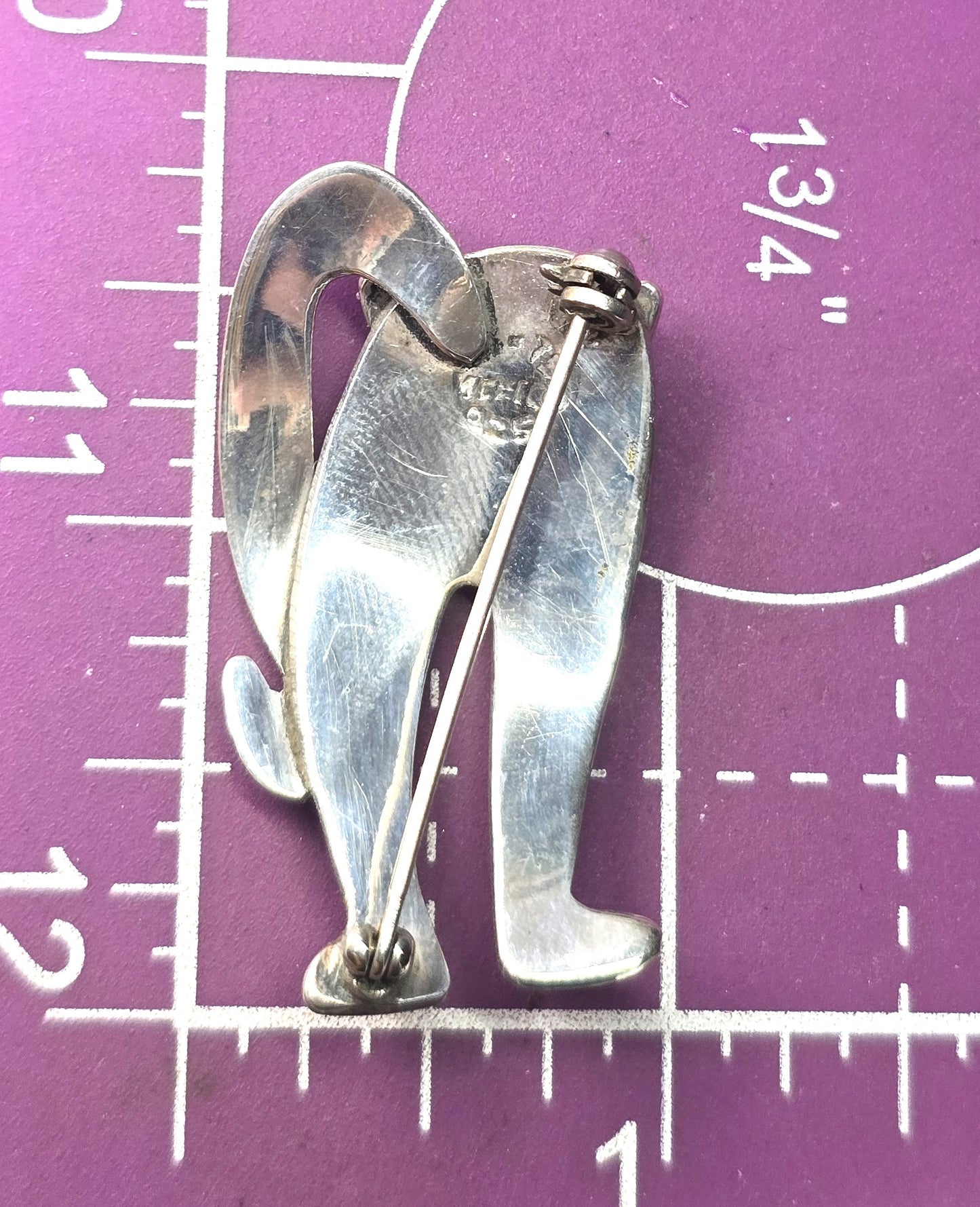 Mexican Kitty Cat vintage signed sterling silver domed layered feline brooch