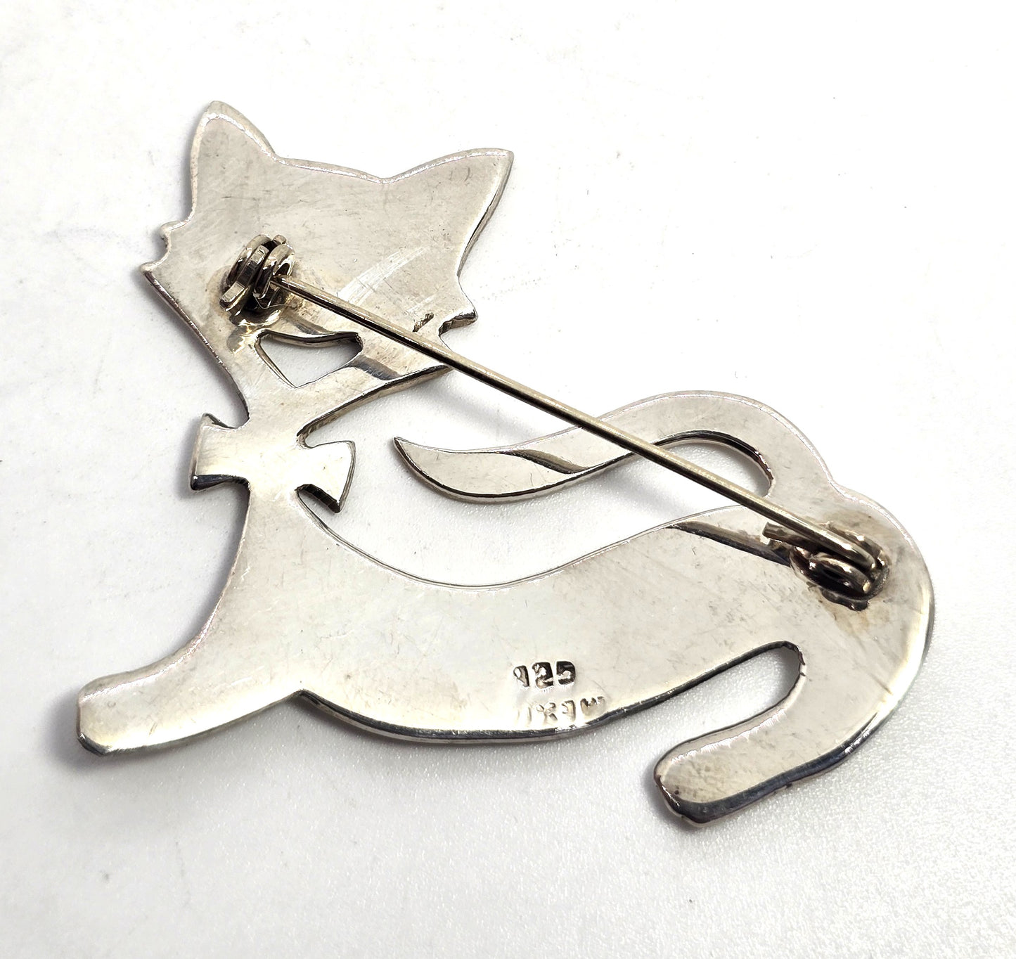 Oliver Mexico Kitty Cat singing pretty vintage signed sterling silver feline brooch