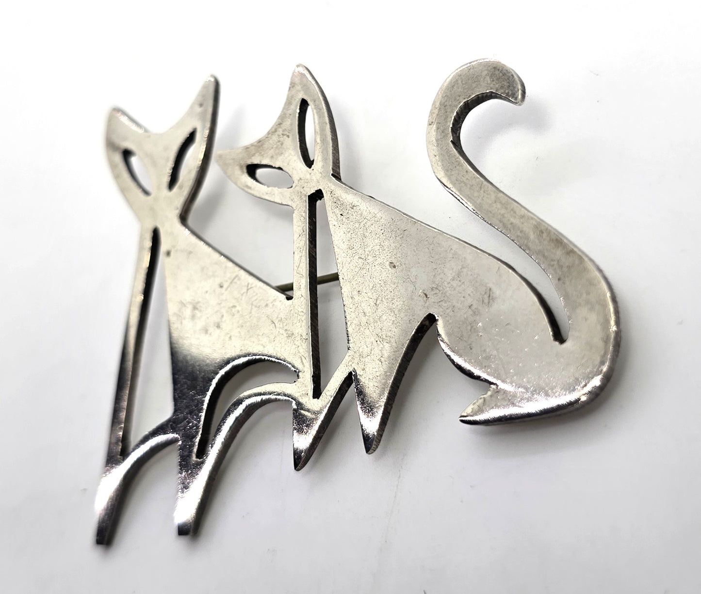 Taxco Mexican Double Kitty Cat Large vintage signed sterling silver feline brooch