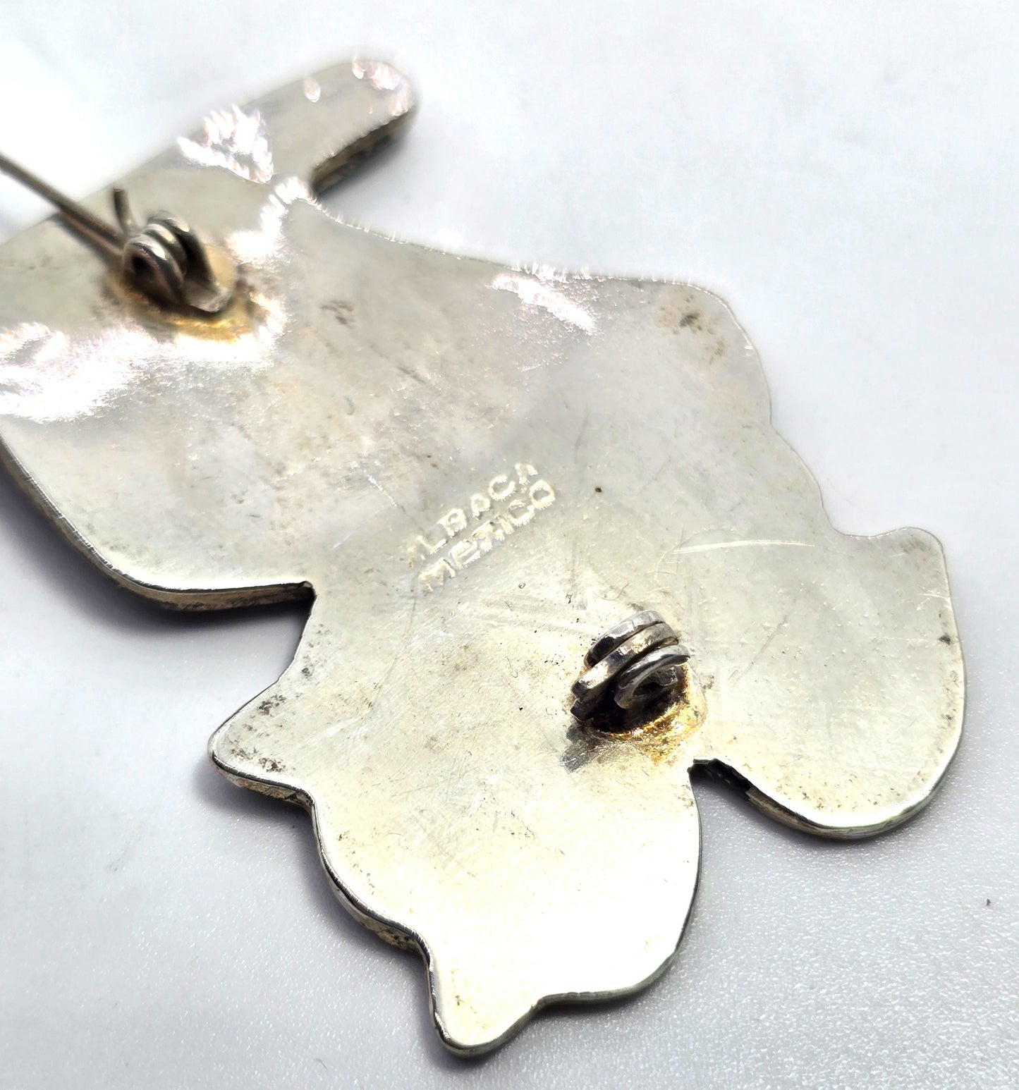 Alpaca Mexican Playing Kitty Cat abalone vintage feline brooch