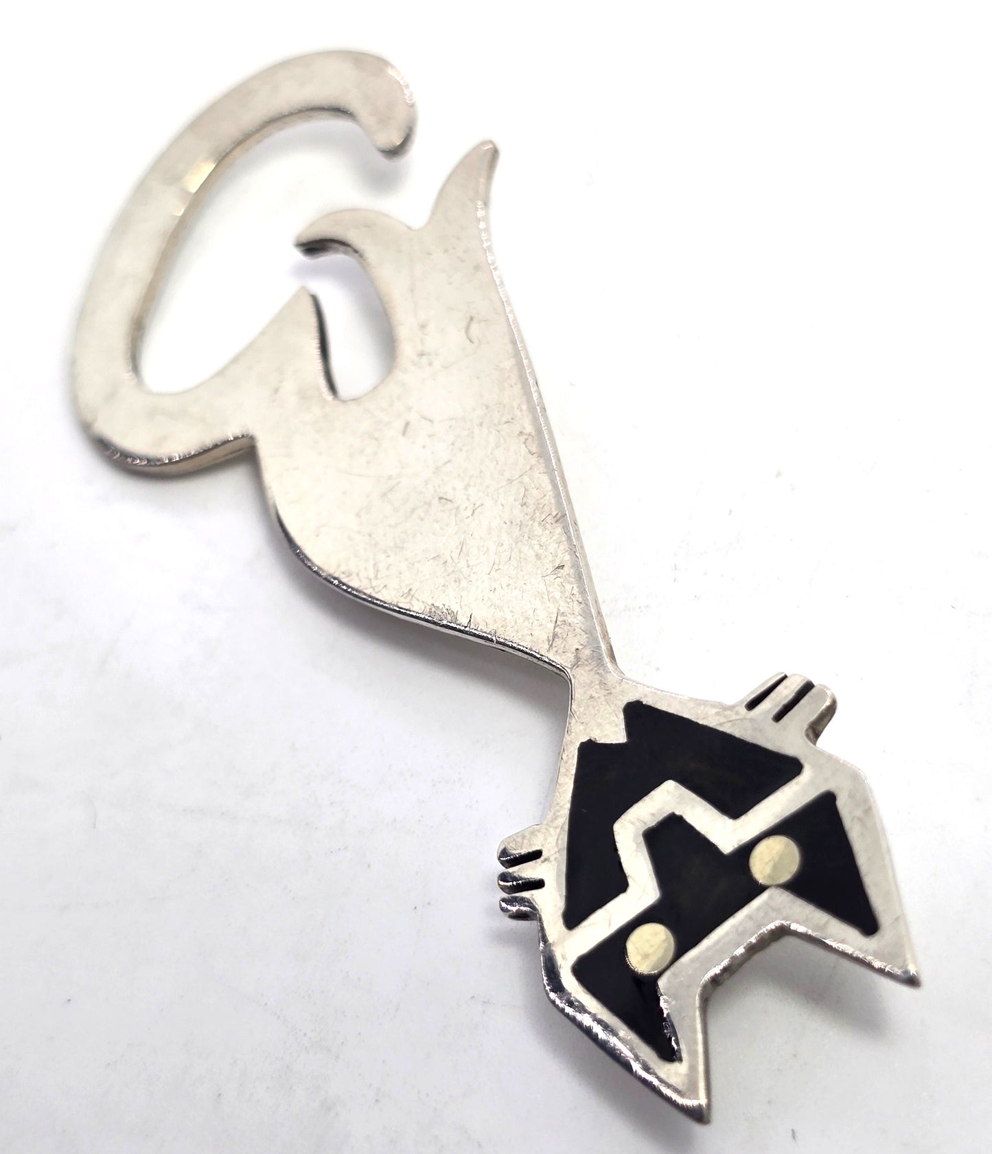 Mexico Taxco Black Enamel  Kitty Cat vintage signed sterling silver feline brooch