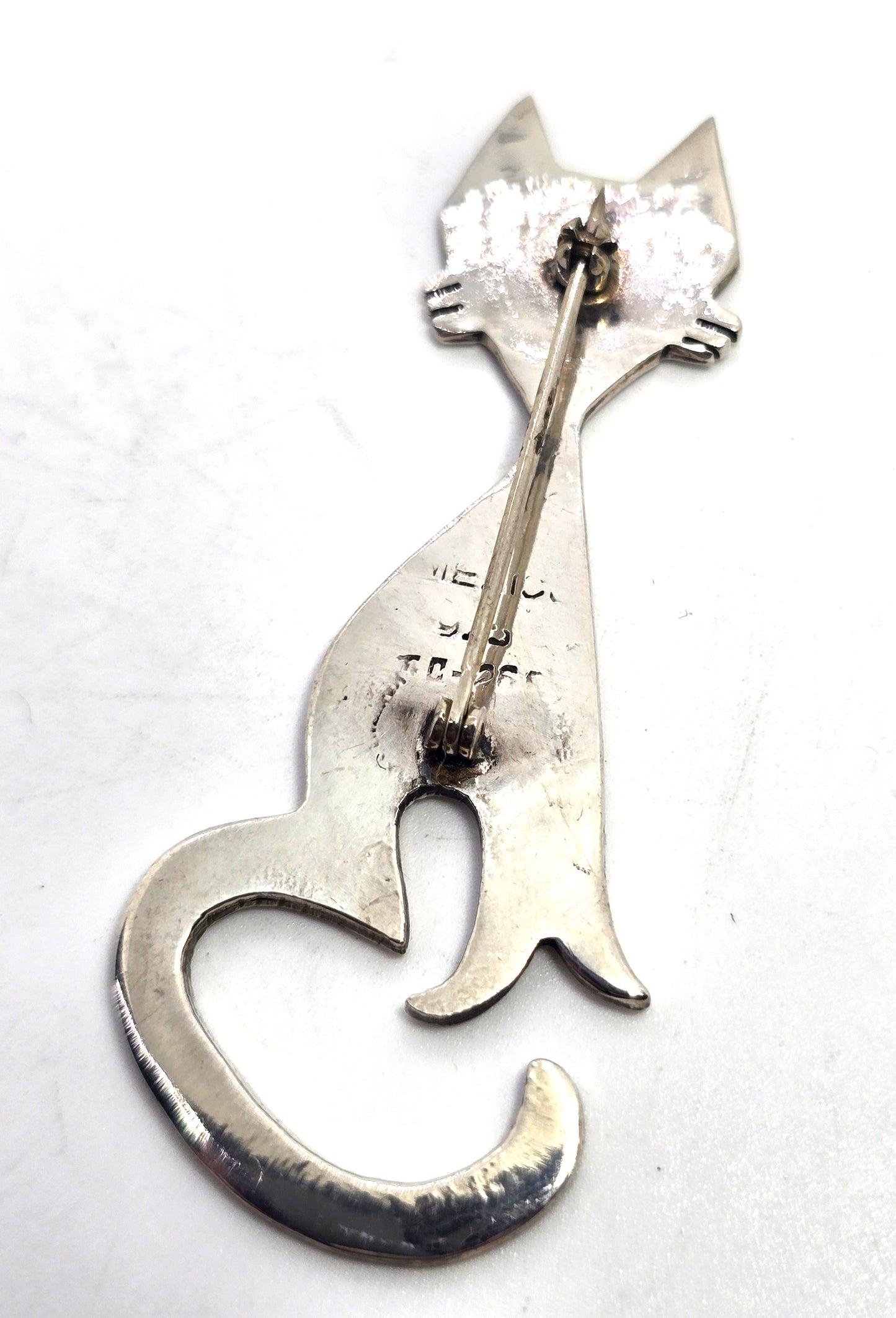 Mexico Taxco Black Enamel  Kitty Cat vintage signed sterling silver feline brooch