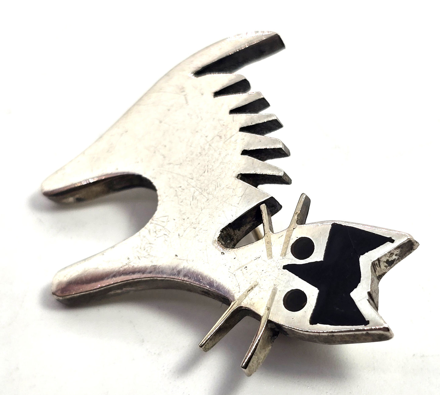 Mexico Taxco Black Enamel Scaredy Cat vintage sterling silver feline brooch