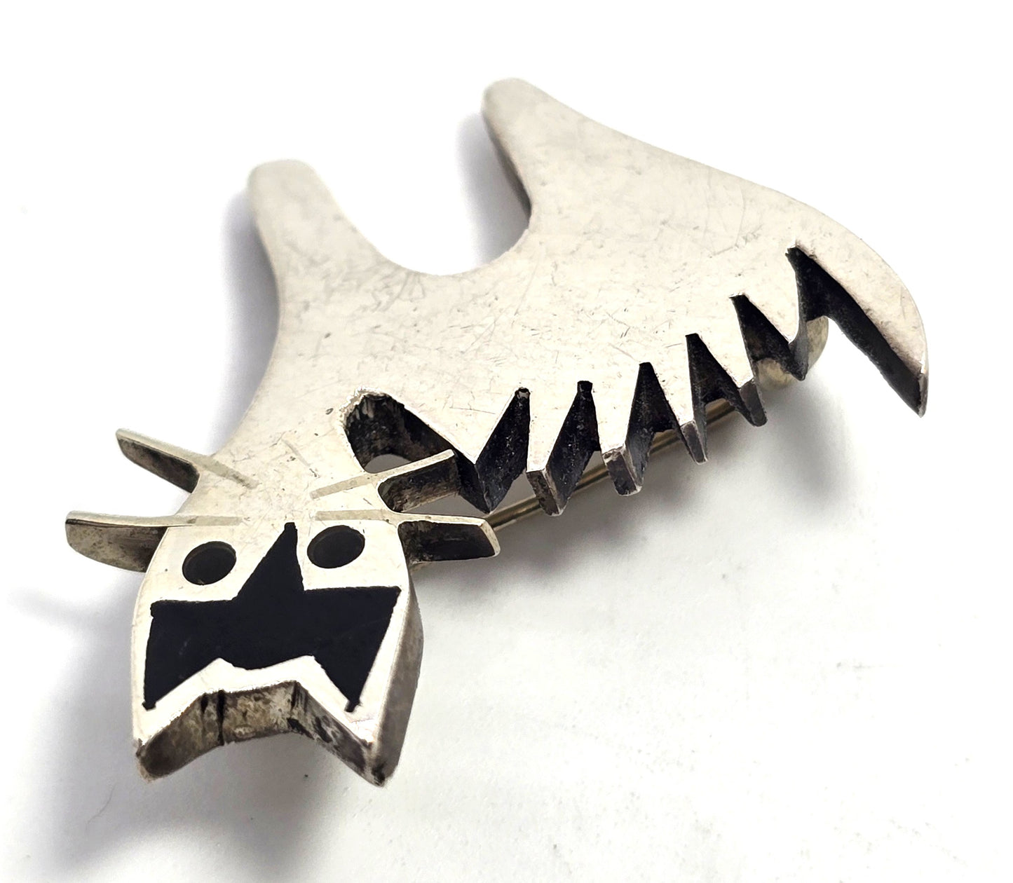 Mexico Taxco Black Enamel Scaredy Cat vintage sterling silver feline brooch