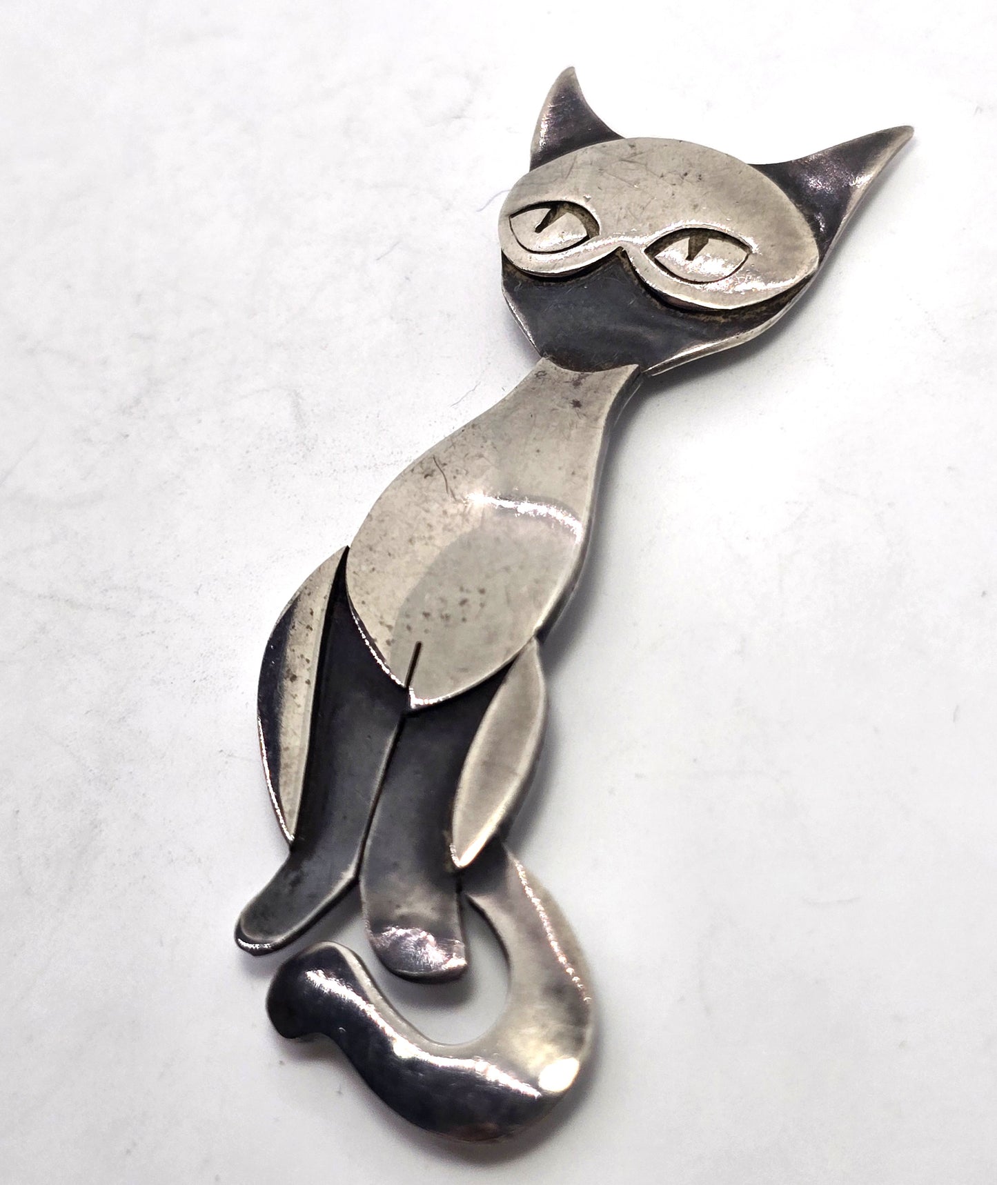 Coco the stalking Siamese sterling silver vintage tall feline brooch