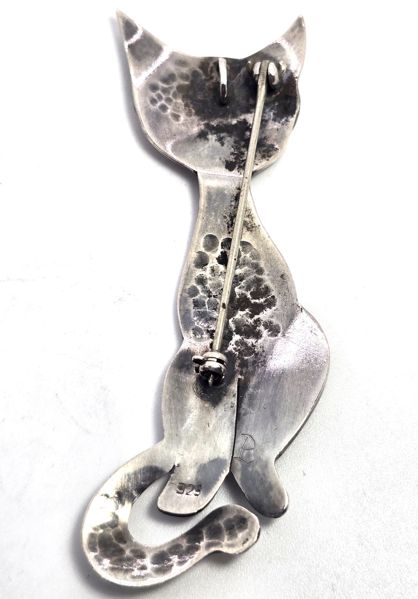 Coco the stalking Siamese sterling silver vintage tall feline brooch