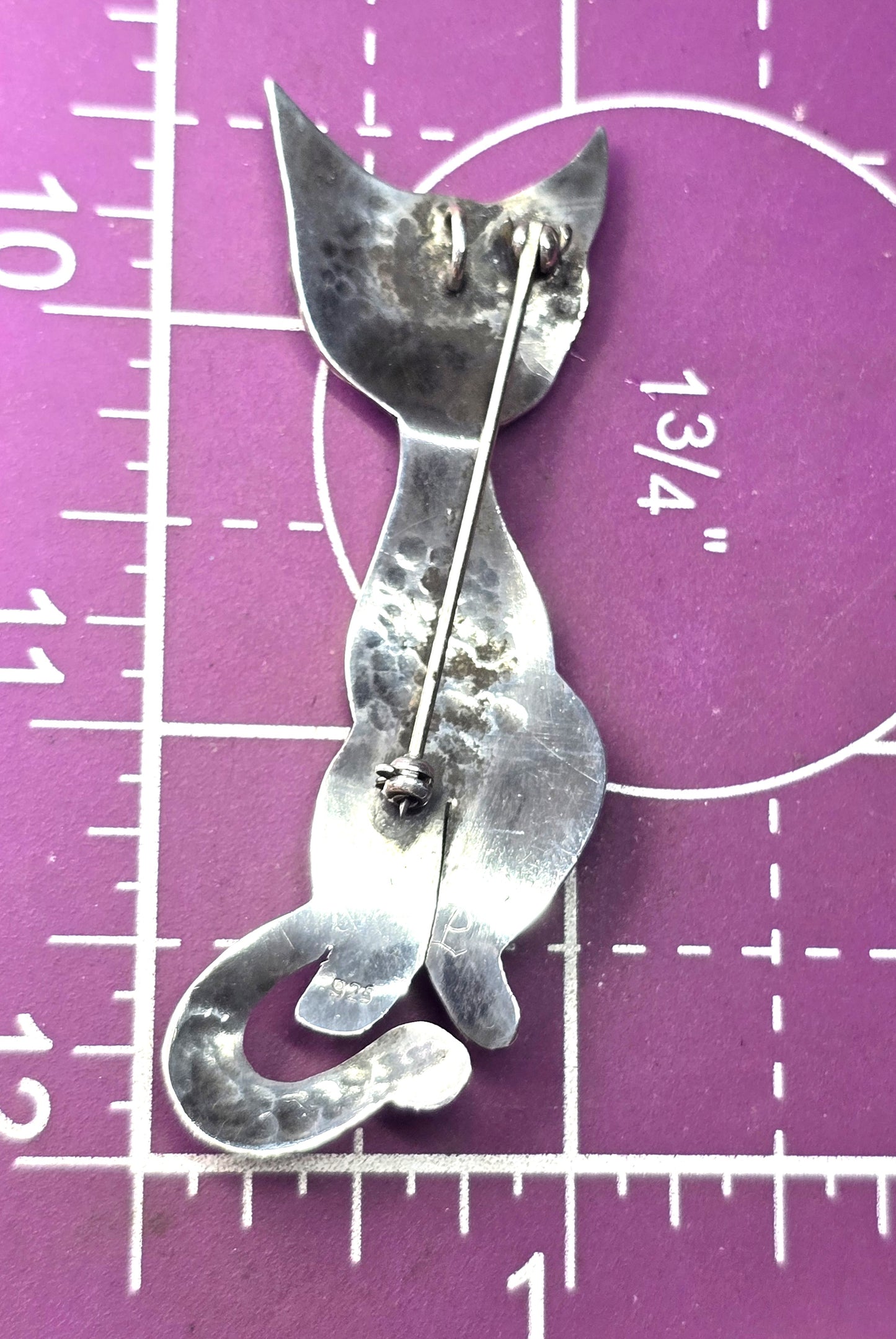 Coco the stalking Siamese sterling silver vintage tall feline brooch