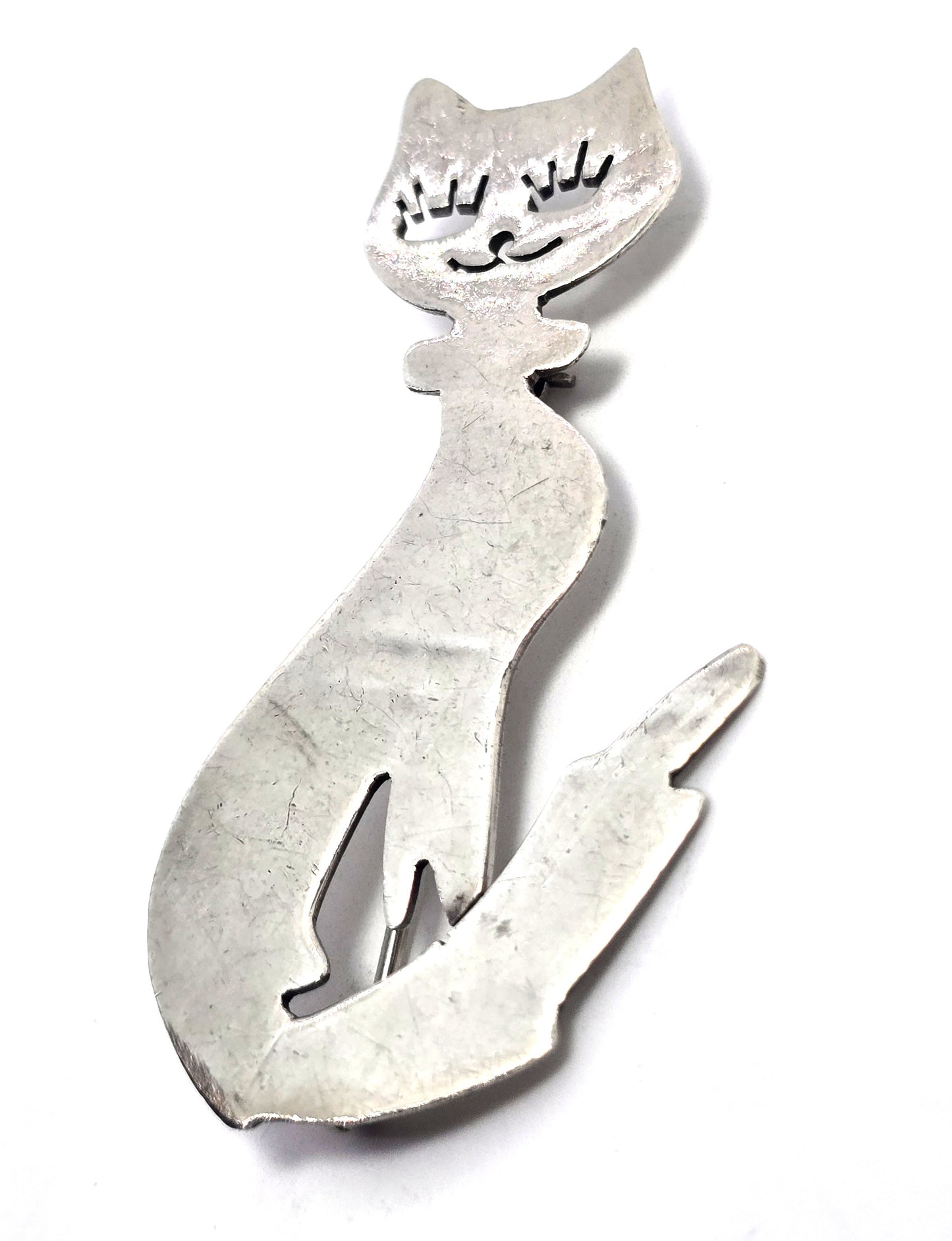 Tilly Mexico Kitty Cat singing pretty vintage signed sterling silver feline brooch