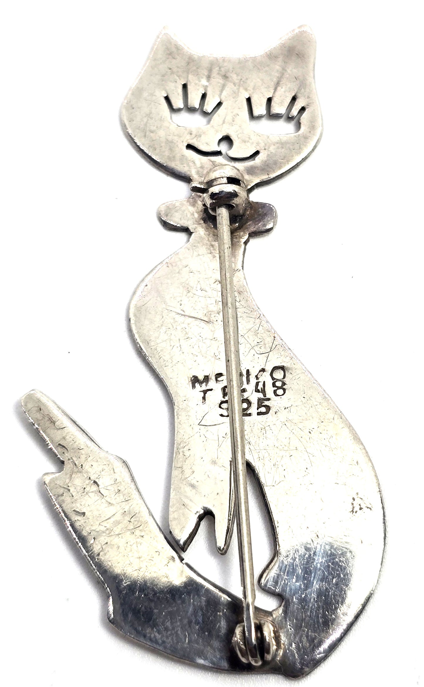 Tilly Mexico Kitty Cat singing pretty vintage signed sterling silver feline brooch