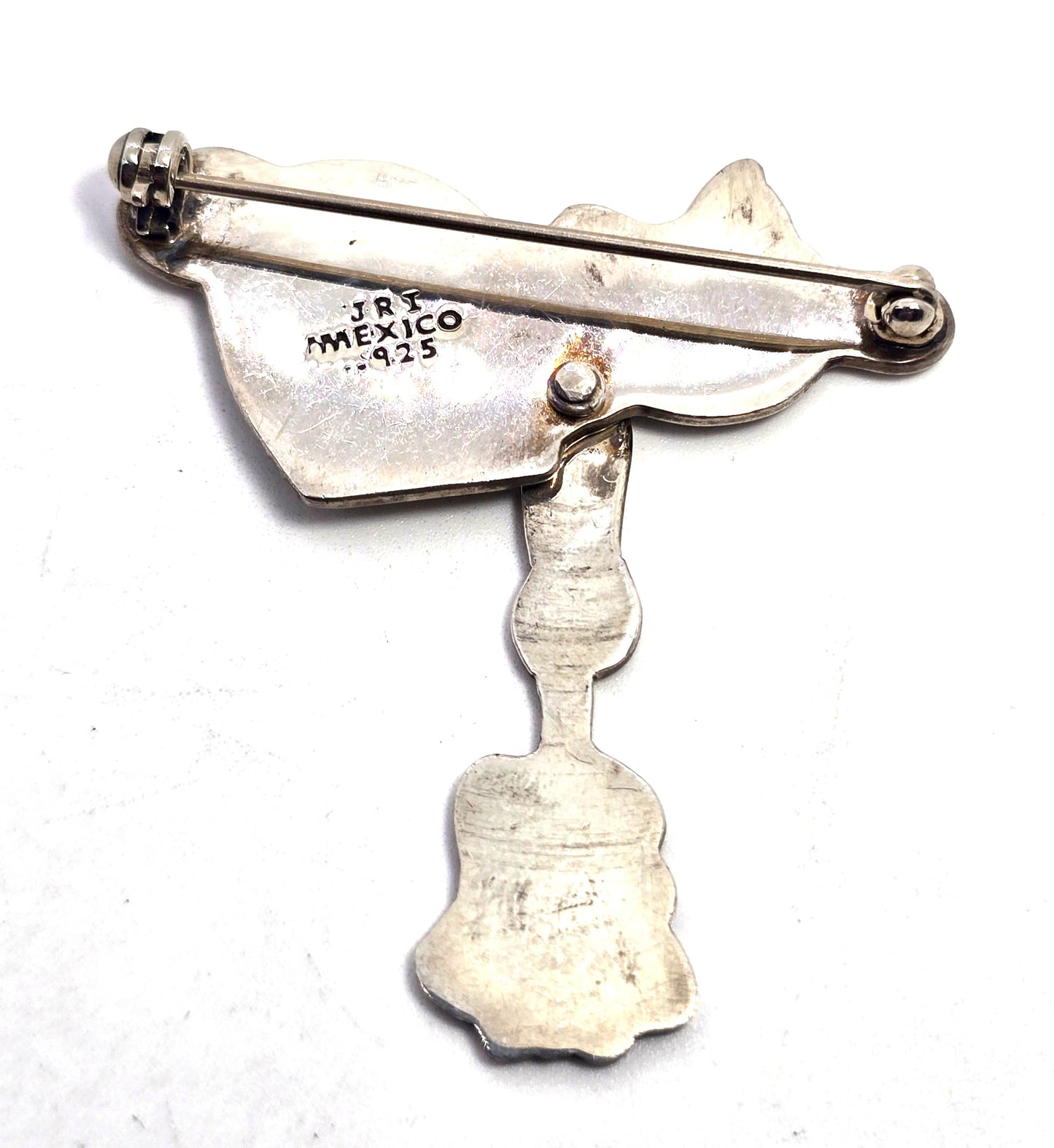 JRI Mexico Kitty Cat and mouse articulated vintage signed sterling silver brooch
