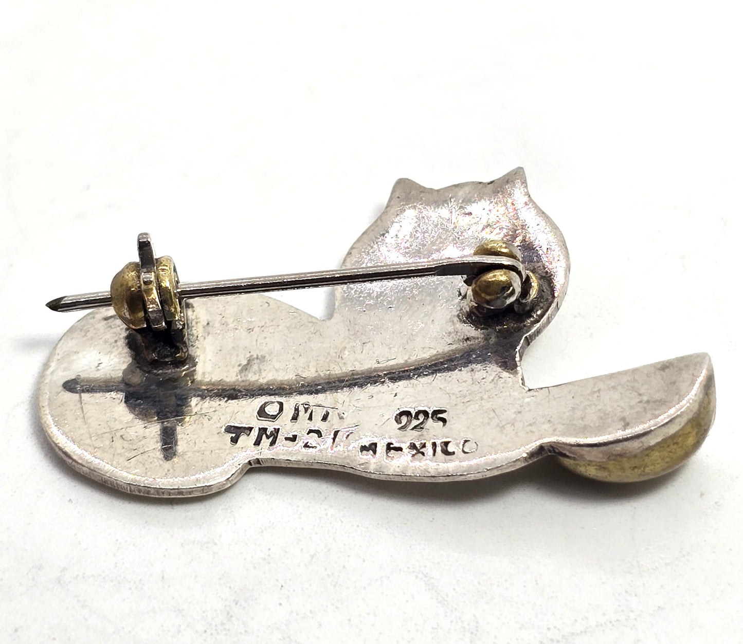 Taxco Mexico Kitty Cat and bow vintage signed sterling silver brooch TM-211