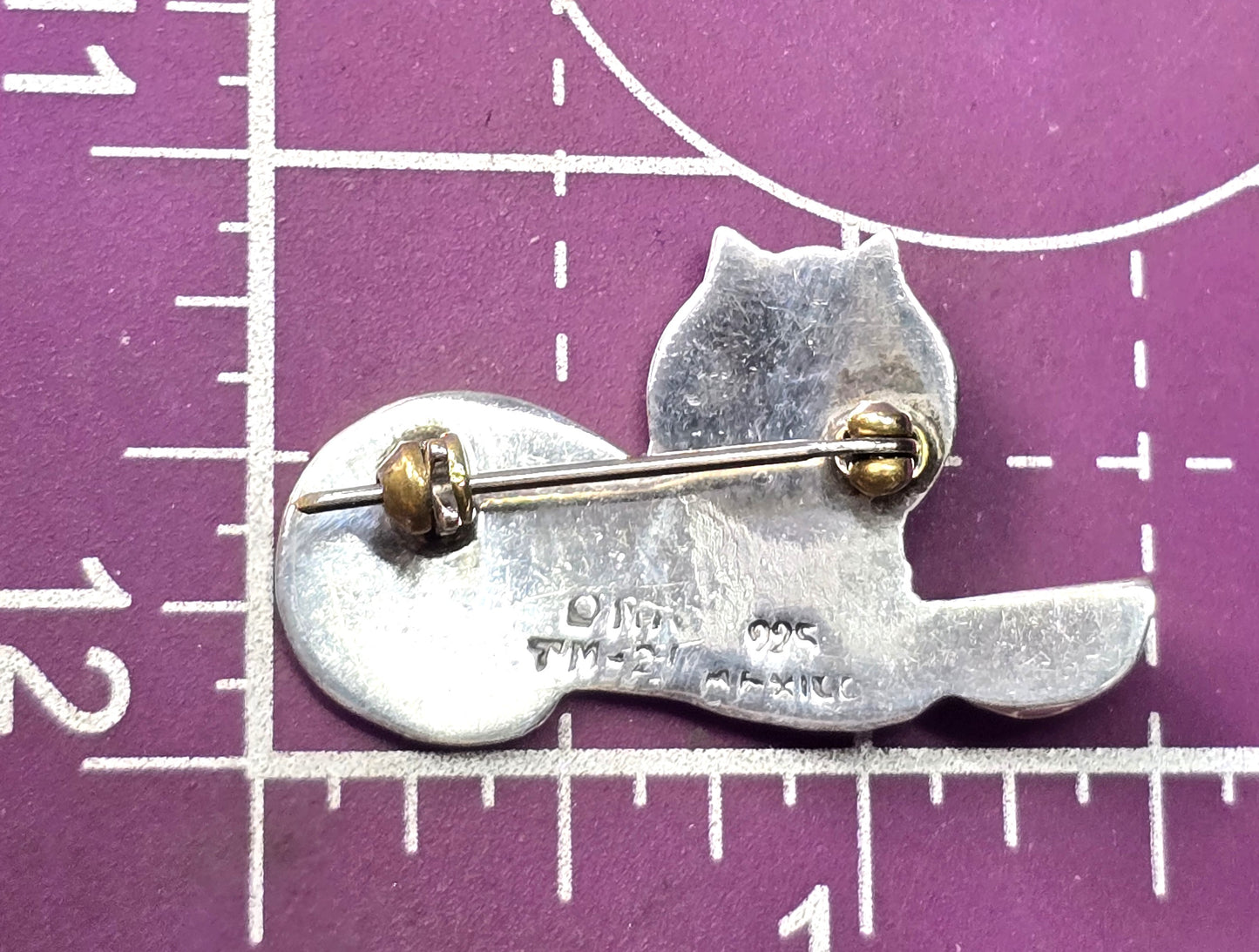 Taxco Mexico Kitty Cat and bow vintage signed sterling silver brooch TM-211