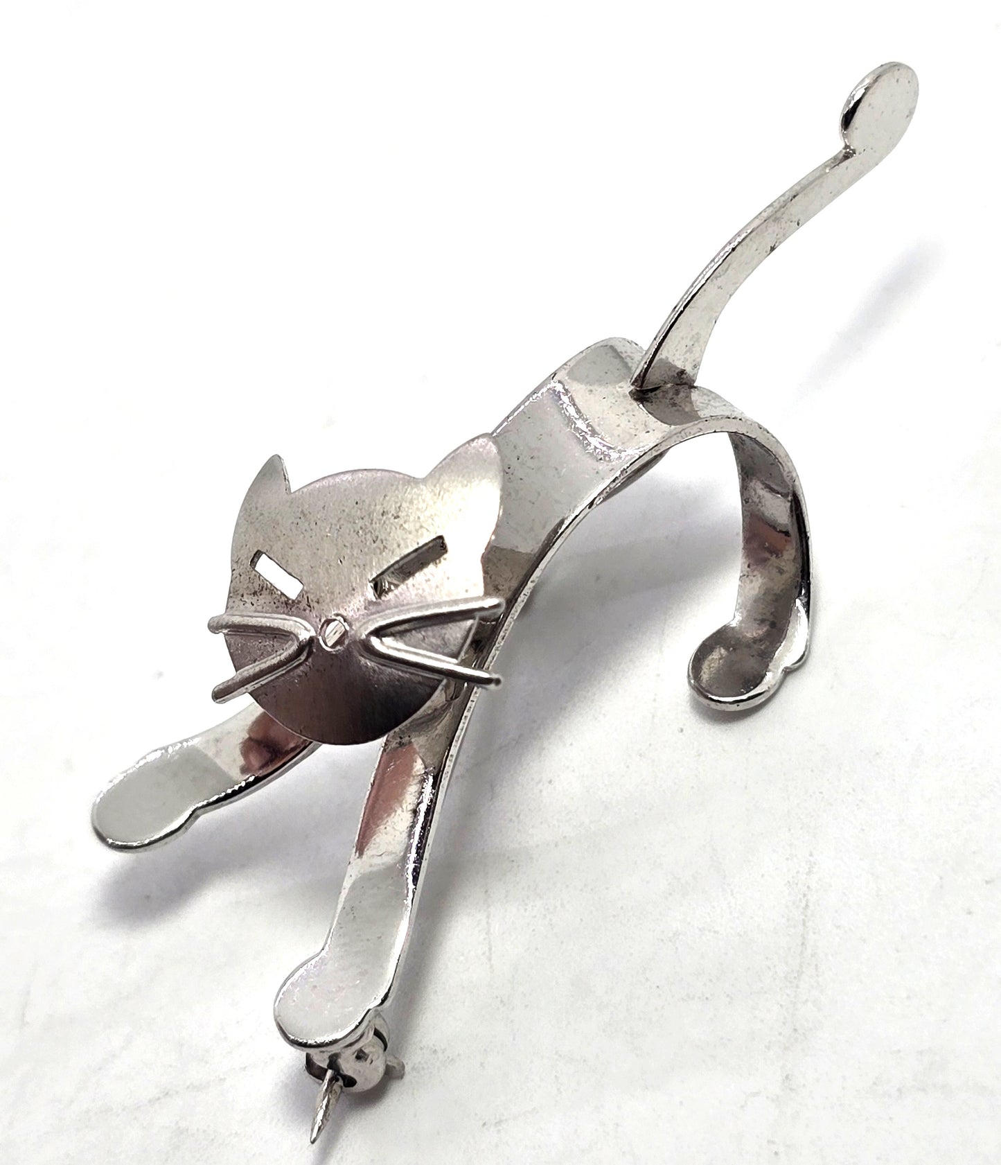 Beau Sterling modernist mid century cat vintage sterling silver articulated brooch