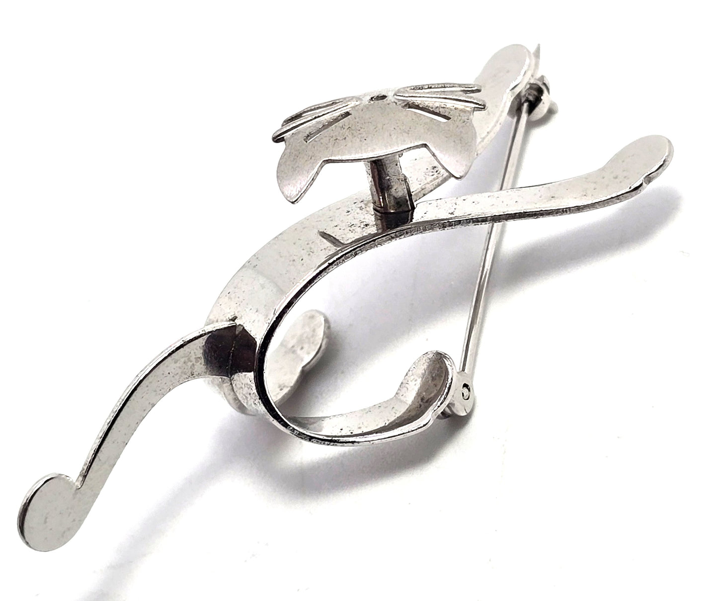Beau Sterling modernist mid century cat vintage sterling silver articulated brooch