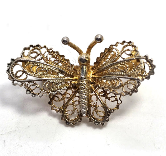 Spun silver vermeil gold over silver butterfly sterling silver vintage Brooch 800