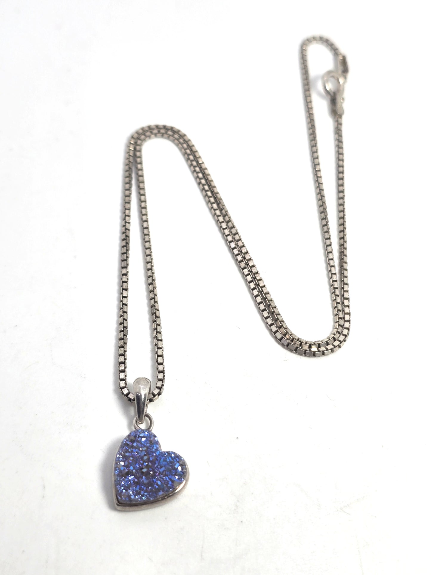 Purple Aura druzy Quartz small heart MIlor Italy sterling silver pendant necklace