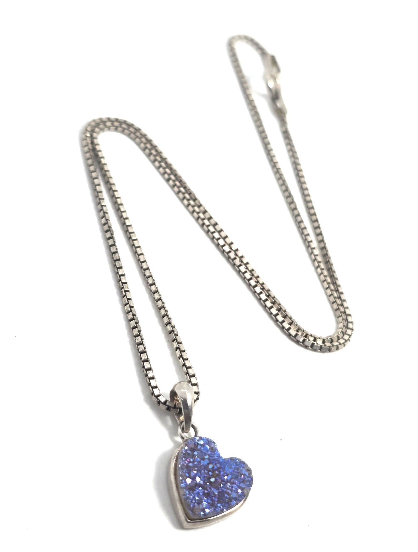 Purple Aura druzy Quartz small heart MIlor Italy sterling silver pendant necklace