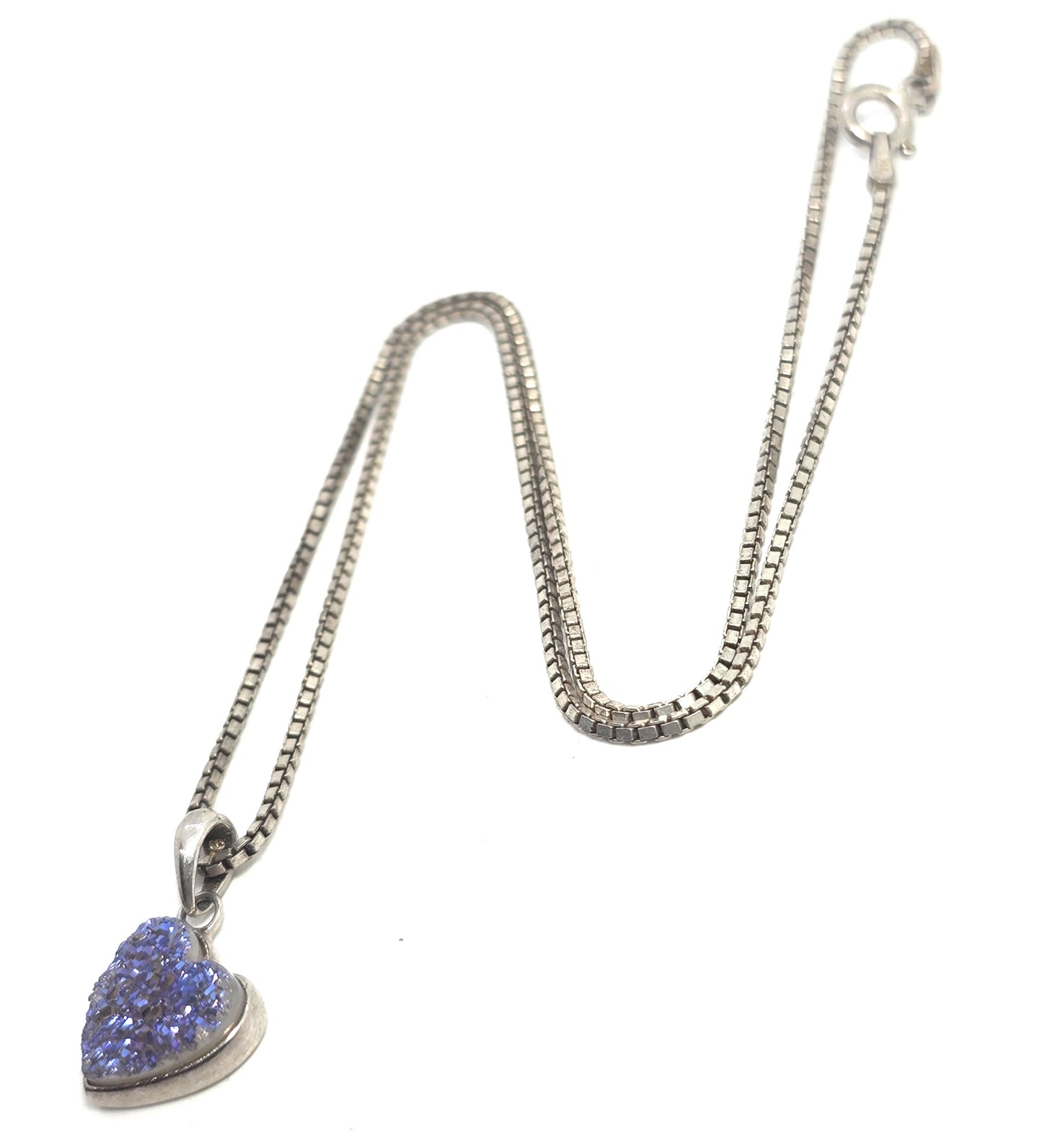 Purple Aura druzy Quartz small heart MIlor Italy sterling silver pendant necklace