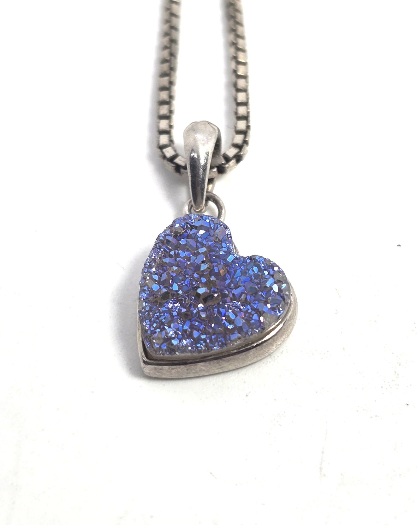 Purple Aura druzy Quartz small heart MIlor Italy sterling silver pendant necklace