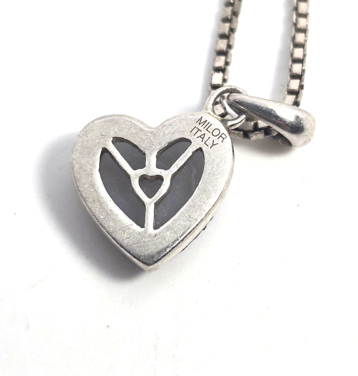 Purple Aura druzy Quartz small heart MIlor Italy sterling silver pendant necklace