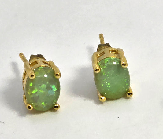 Bright Yellow green Fire opal Yellow gold plated stud earrings