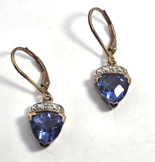 Ross Simmons Tanzanite and diamond vermeil gold over sterling silver drop earrings