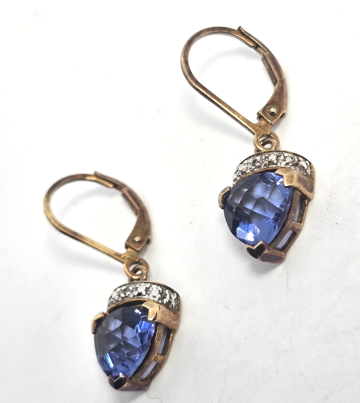 Ross Simmons Tanzanite and diamond vermeil gold over sterling silver drop earrings
