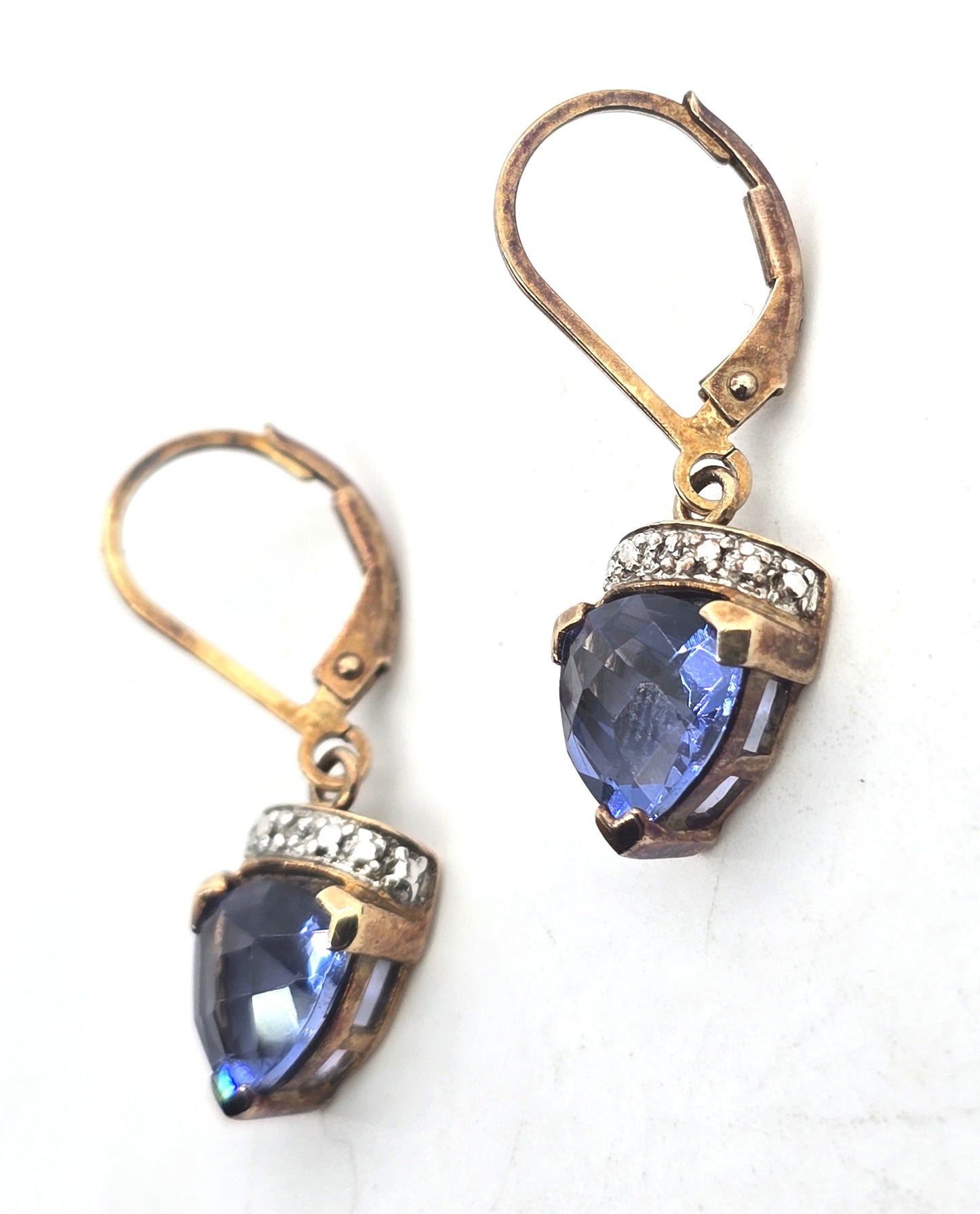 Ross Simmons Tanzanite and diamond vermeil gold over sterling silver drop earrings