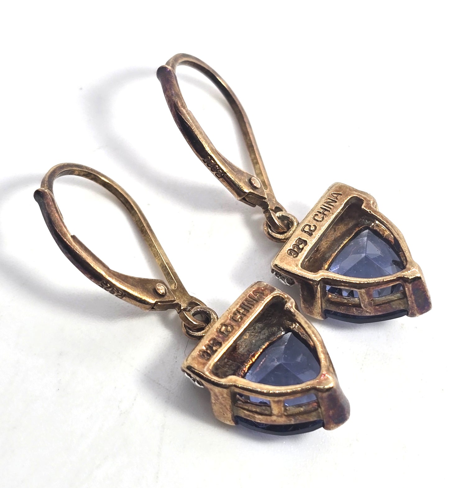 Ross Simmons Tanzanite and diamond vermeil gold over sterling silver drop earrings