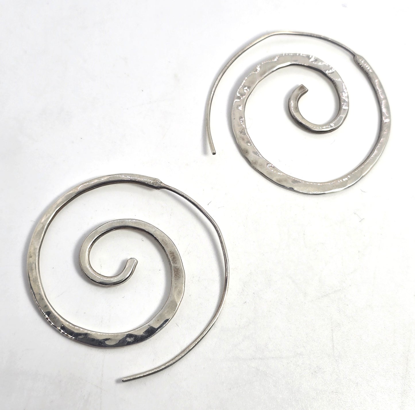 Annika Witt ATI Spiral hammered hoops sterling silver large hoop swirl earrings