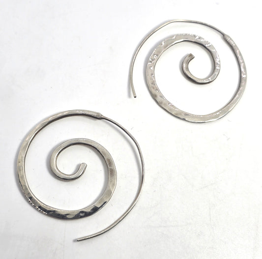 Annika Witt ATI Spiral hammered hoops sterling silver large hoop swirl earrings
