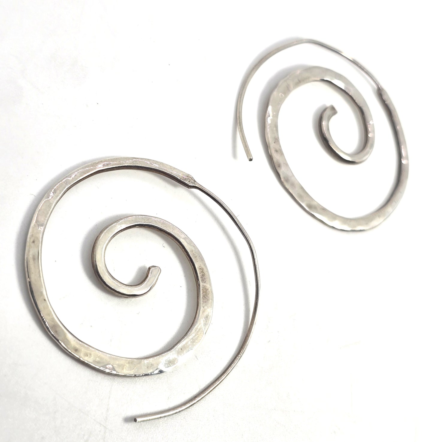 Annika Witt ATI Spiral hammered hoops sterling silver large hoop swirl earrings