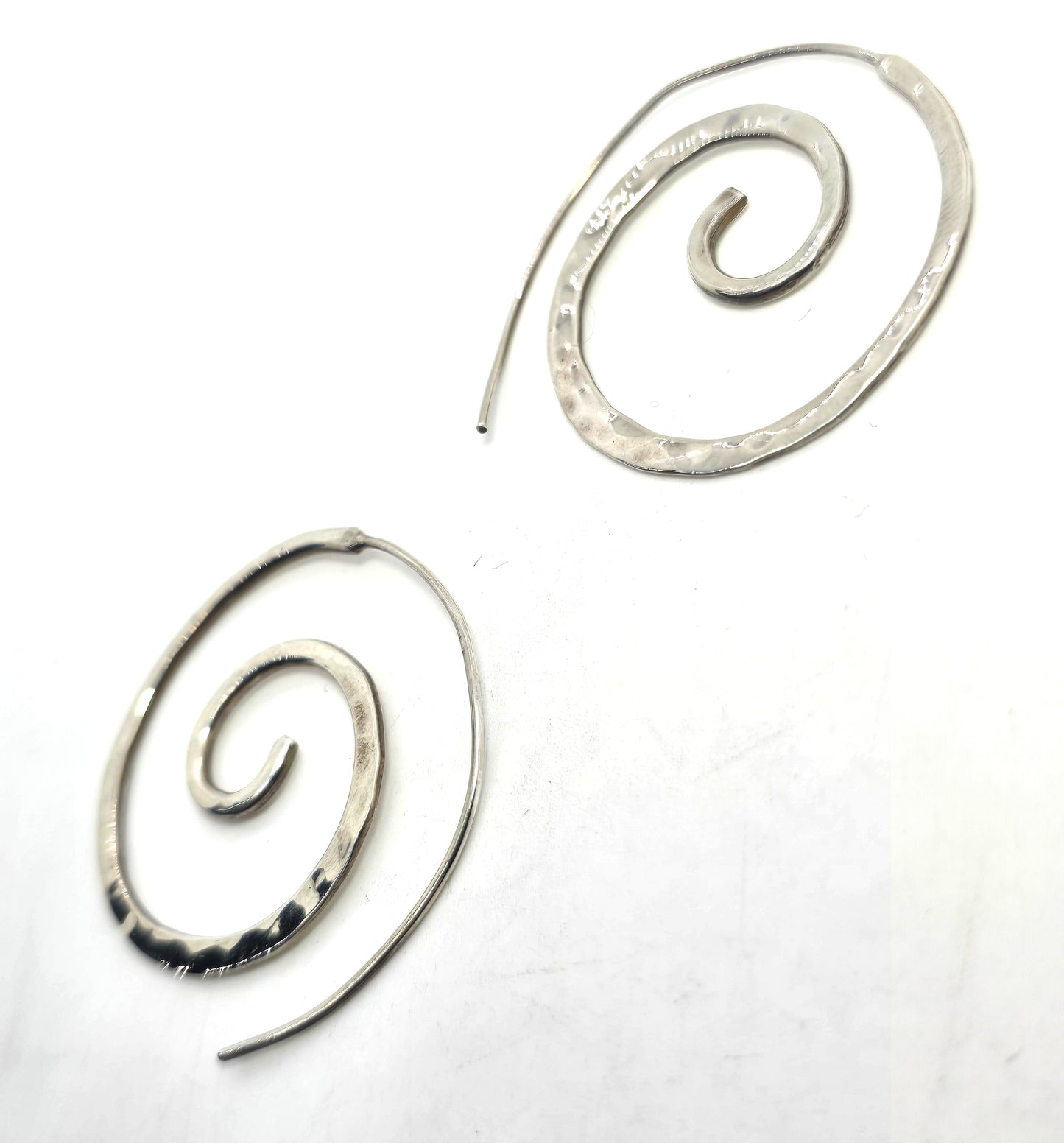 Annika Witt ATI Spiral hammered hoops sterling silver large hoop swirl earrings