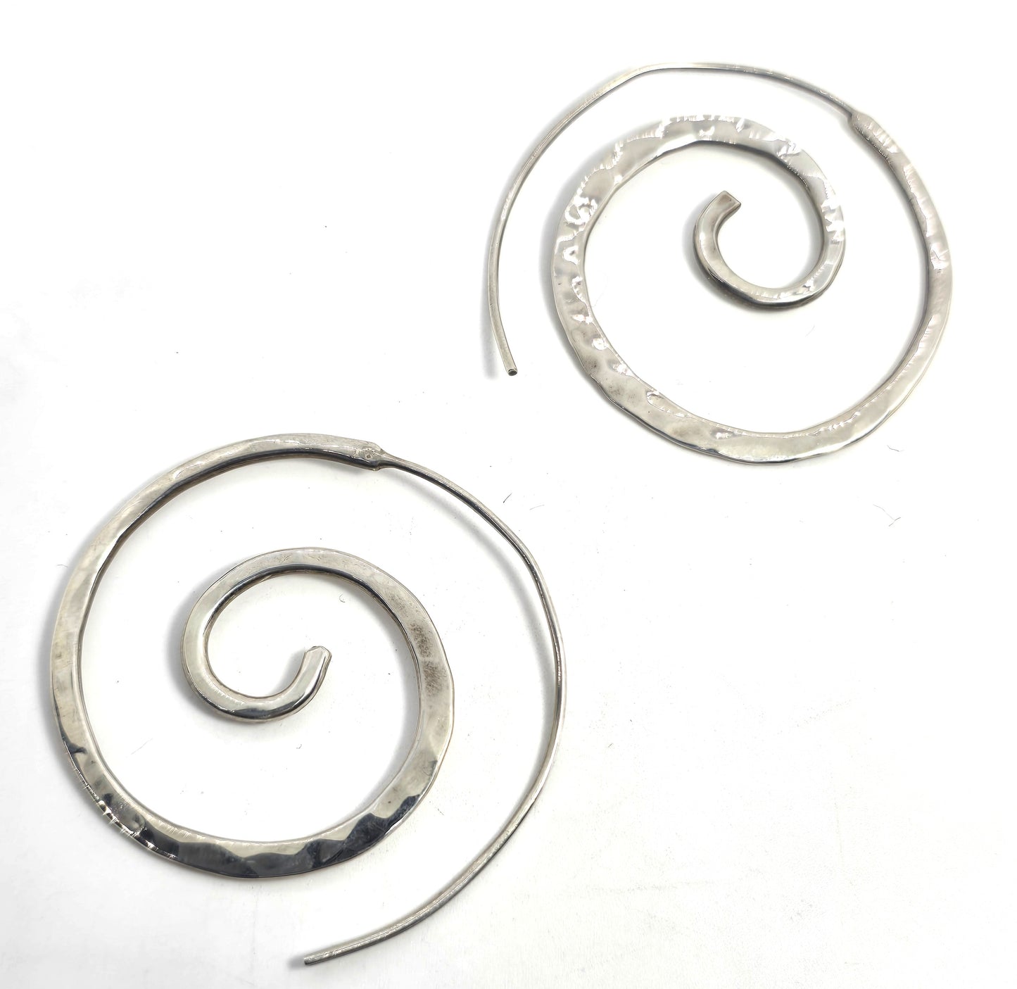 Annika Witt ATI Spiral hammered hoops sterling silver large hoop swirl earrings