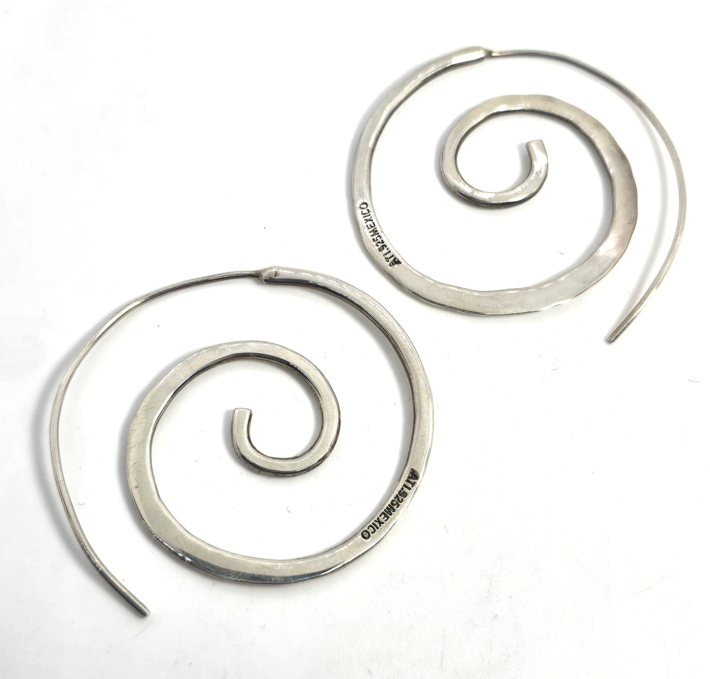 Annika Witt ATI Spiral hammered hoops sterling silver large hoop swirl earrings